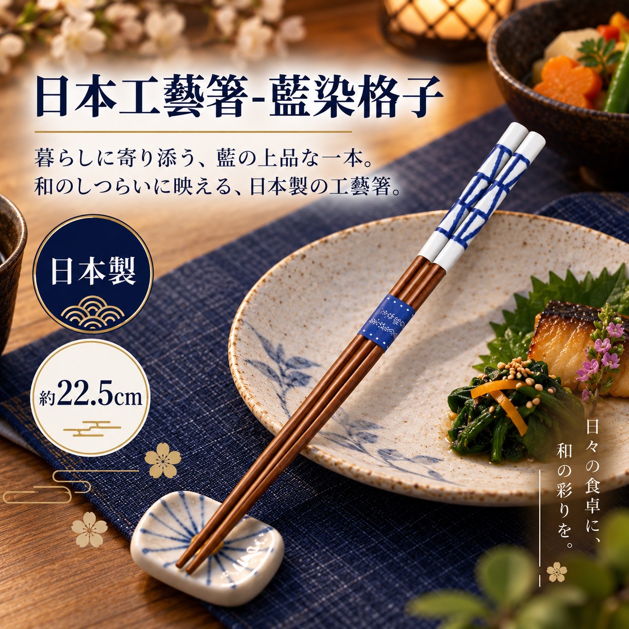 【HIYASU日安工坊】日本工藝箸-藍染格子, , large