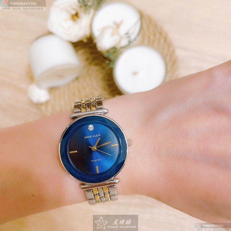 [星晴錶業]AnneKlein手錶,24mm,AN00431寶藍色錶面金色錶殼金銀相間精鋼錶帶款, , large
