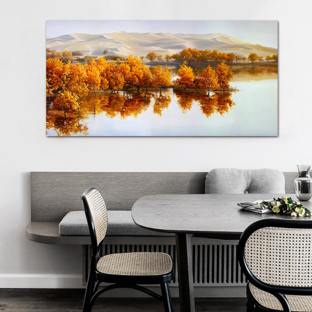 【御畫房】金秋湖畔 國家一級畫師手繪油畫60&times;120cm(VF-119), , large