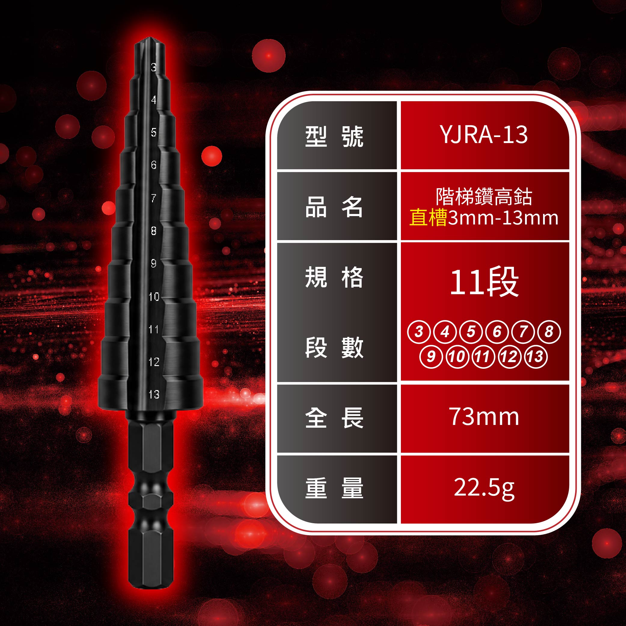 鉅玉經典｜階梯鑽 氮鋁化鈦 M2高速鋼 直槽 YJRA-13, , large
