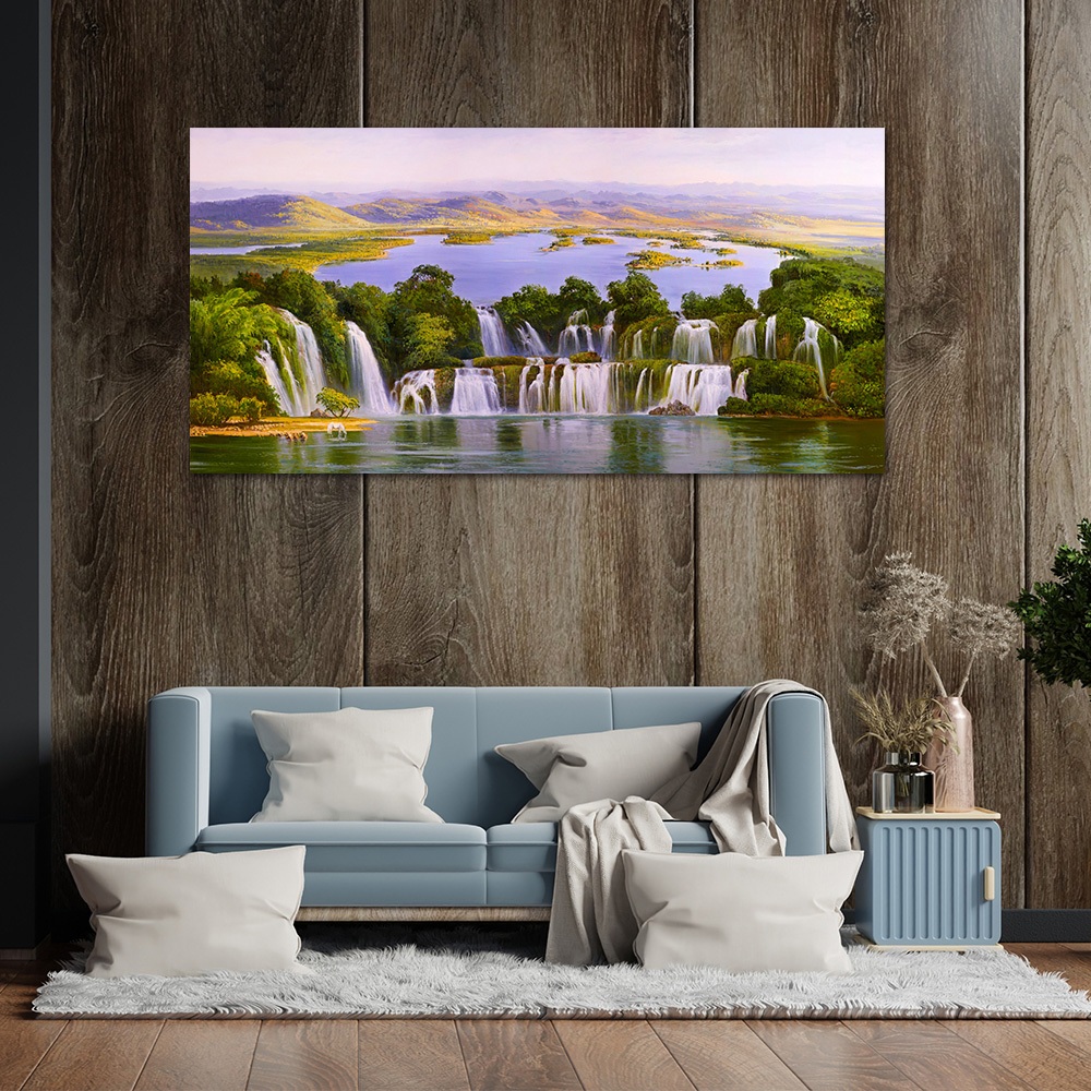 【御畫房】天瀑 國家一級畫師手繪油畫60&times;120cm(VF-118), , large