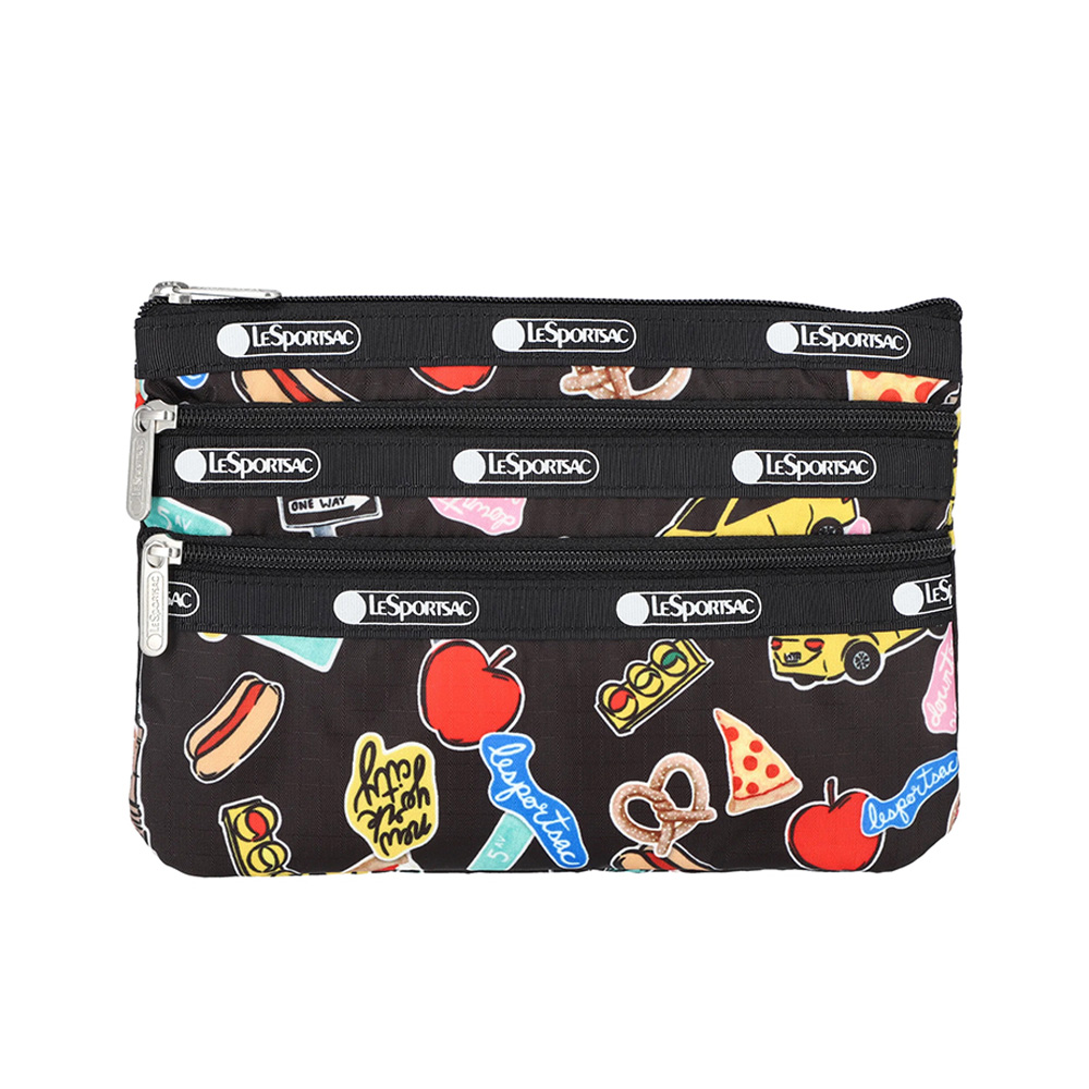Lesportsac 3-Zip Cosmetic 三層拉鍊化妝包 收納包 盥洗包 女包 男包(紐約城市)L262-7158P-HG79, , large