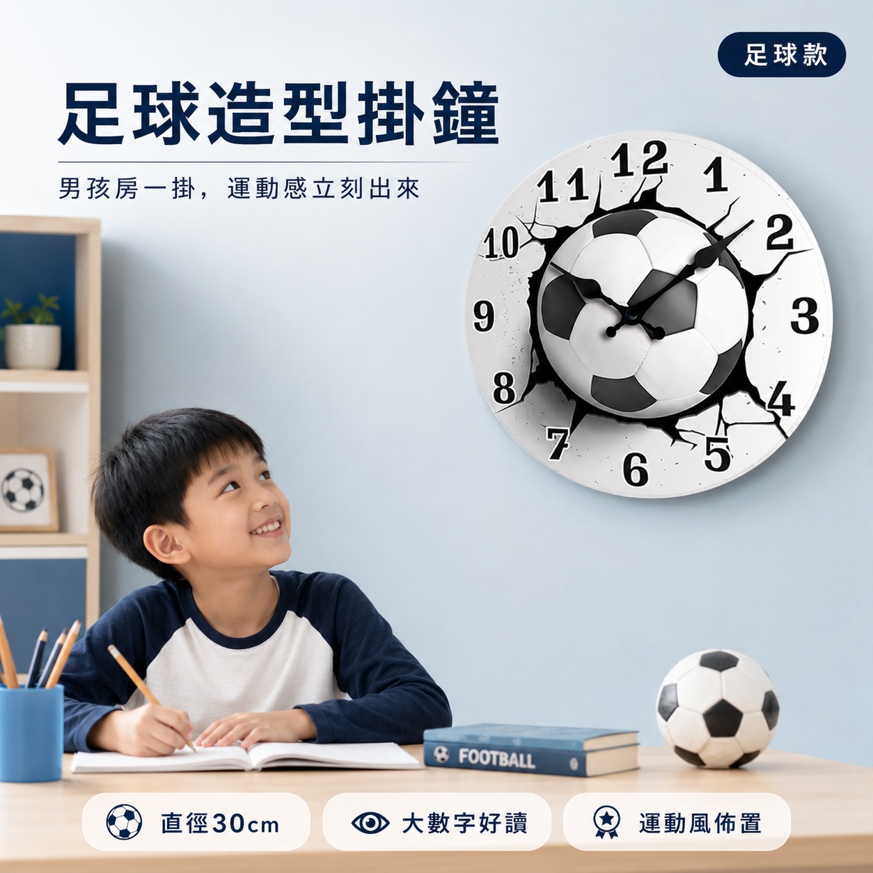 造型壁掛時鐘【少林足球】 壁掛時鐘 超靜音掛鐘 時鐘 北歐風時鐘 超靜音時鐘 北歐風掛鐘 簡約時鐘 鐘, , large