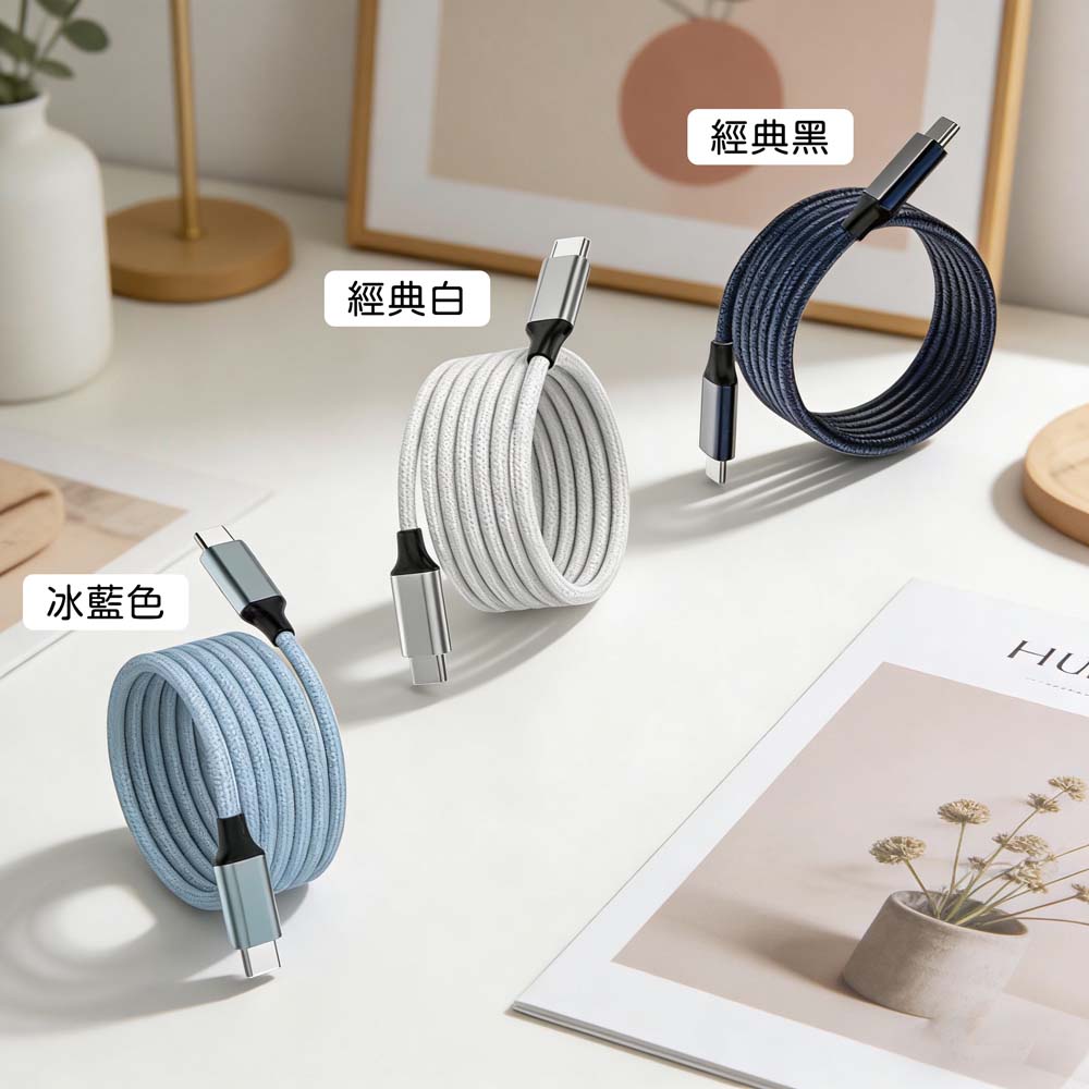 【山水之寶】Type-C to Type-C 100cm 磁吸收納＋自動吸附 快速充電傳輸編織線 充電線材 蘋果/安卓均適用, , large
