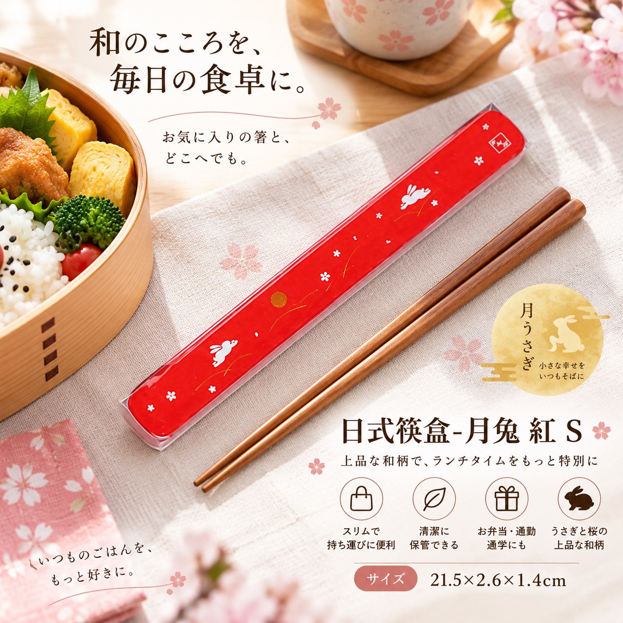 【HIYASU日安工坊】日式筷盒-月兔 紅 S, , large