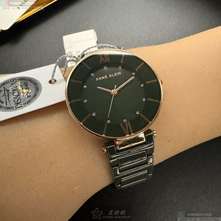 [星晴錶業]ANNE KLEIN手錶,32mm,AN00345墨綠色錶面玫瑰金錶殼綠陶瓷錶帶款, , large