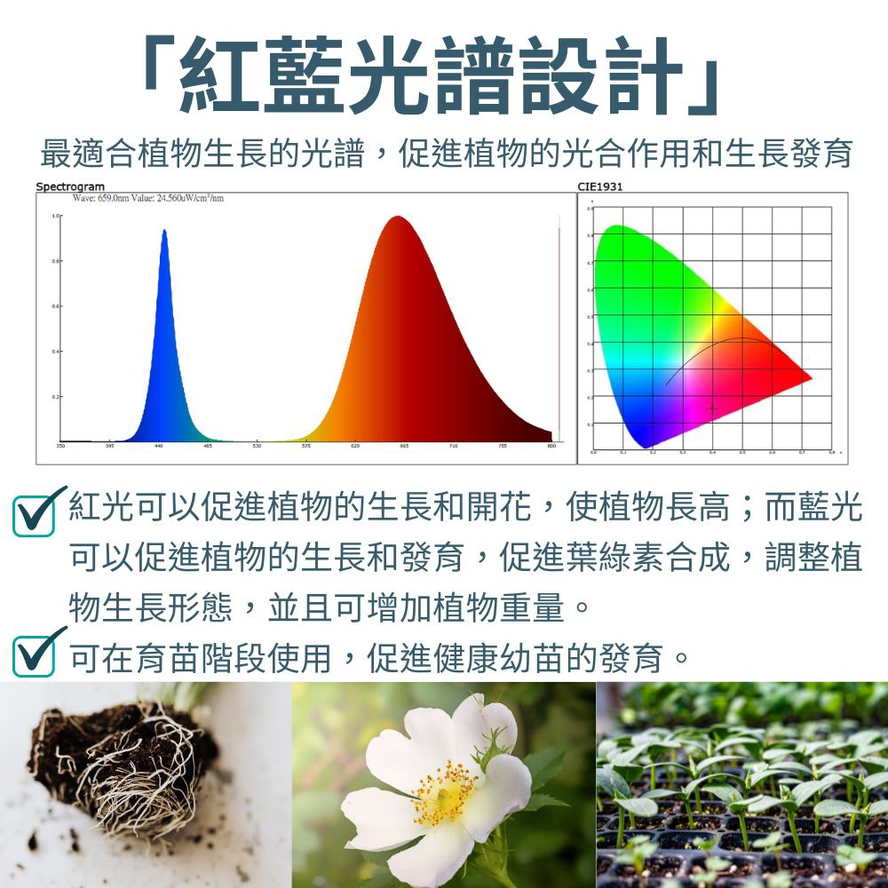 【君沛】卡扣式薄型植物燈板 20W 紅藍光譜 LED植物燈 多肉上色 育苗 防徒長 植物生長燈 植物箱, , large