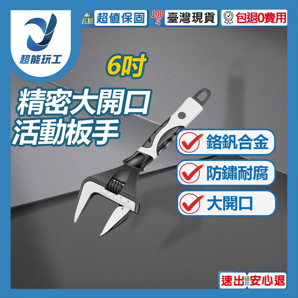 Precision 6-inch large opening adjustable wrench, , large