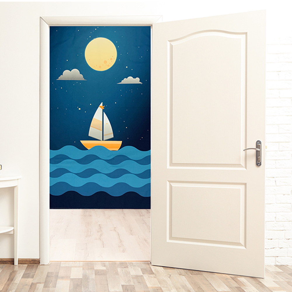 Moonlight sailboat long door curtain, , large