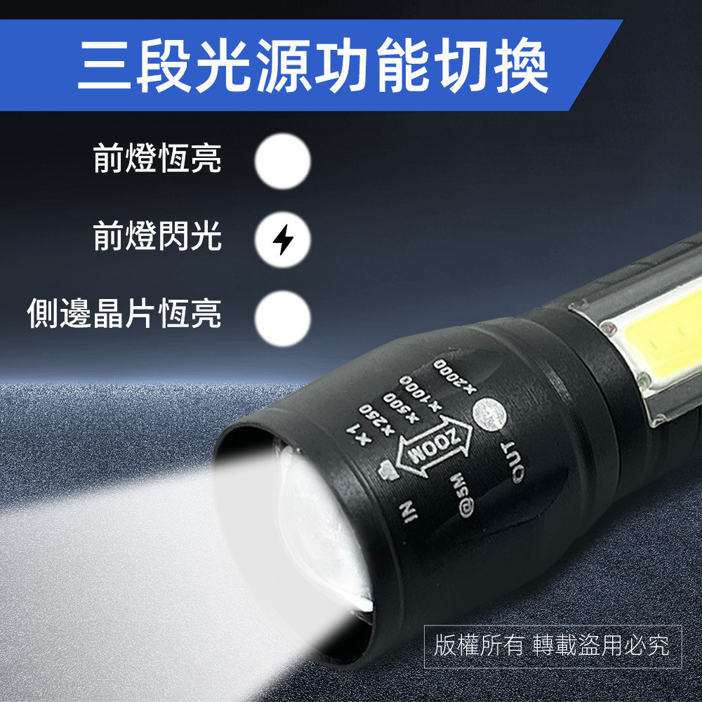 Practical brand USB rechargeable flashlight PR-A14W10 built-in lithium battery, USB charging, three-stage light source, LED power-saving design, , large