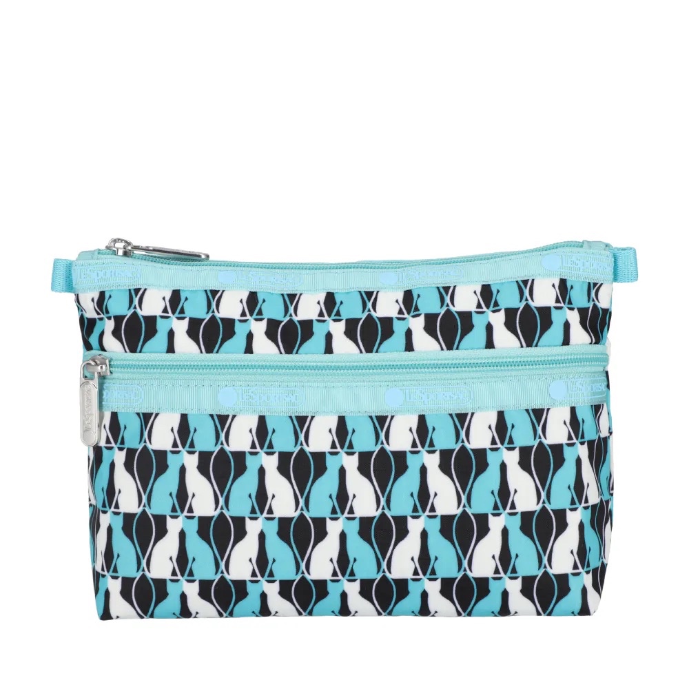 LeSportsac COSMETIC CLUTCH 雙層拉鍊化妝包 - 鏡中貓影, , large