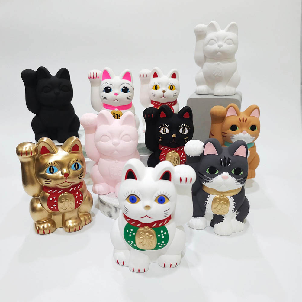 maneki-neko-Patterned Green (Left Paw Raised), , large