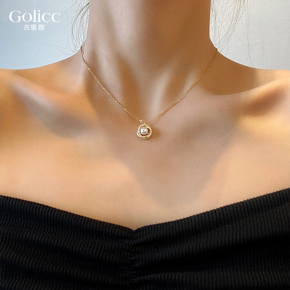 【Gulicc 】古莉可 項鍊 簡約環繞珍珠鑲鑽項鍊, , large
