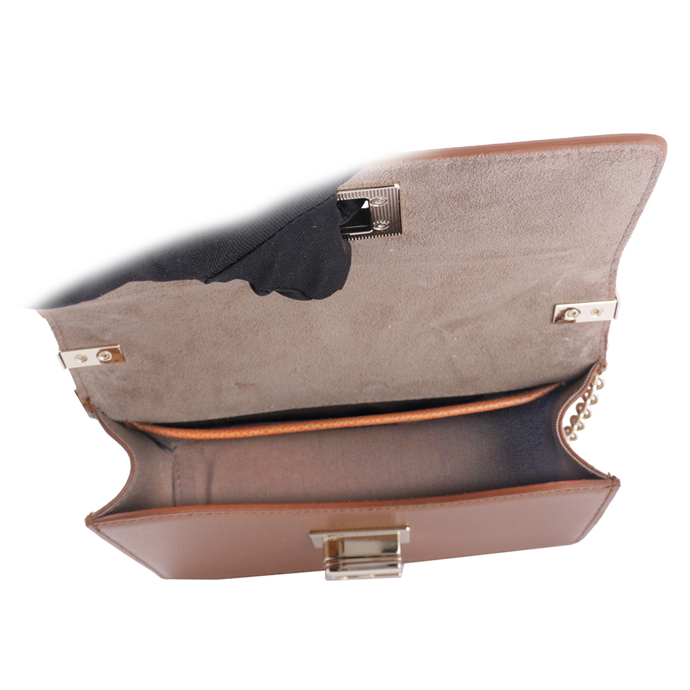 FURLA 1927 拱門轉釦迷你翻蓋鏈帶二用包/白蘭地酒色, , large