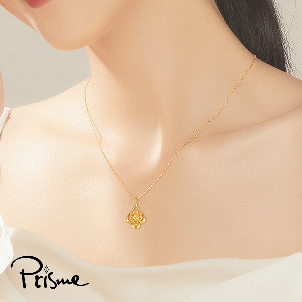 【Prisme Gold】黃金項鍊 水滴蓮花 鍊墜項鍊 (金重：約0.08錢&plusmn;0.03), , large