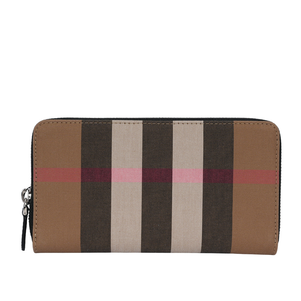 BURBERRY 大格紋帆布ㄇ形拉鍊長夾/灰褐色/棕色, , large