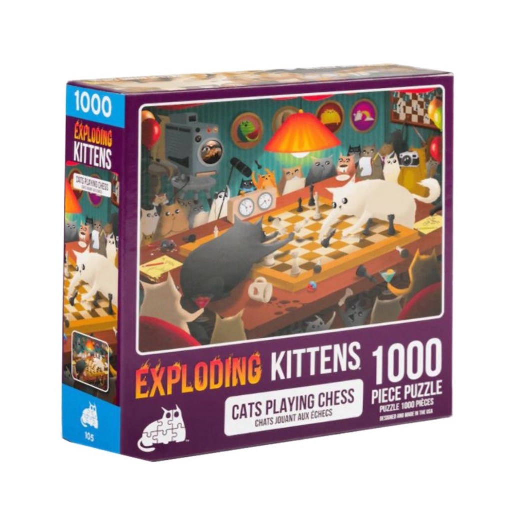 【Asmodee】爆炸貓 1000片拼圖：對弈中的貓 英文版｜Exploding Kittens Puzzle｜爆炸貓周邊, , large