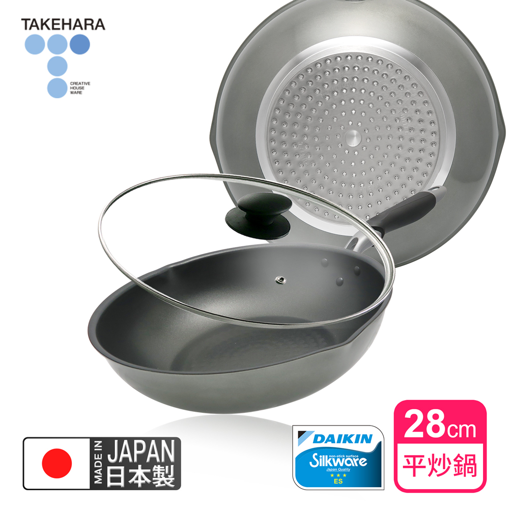 【日本竹原】日本製霞星空銀IH不沾平炒鍋28cm(含蓋)可用金屬鏟/不挑爐具, , large
