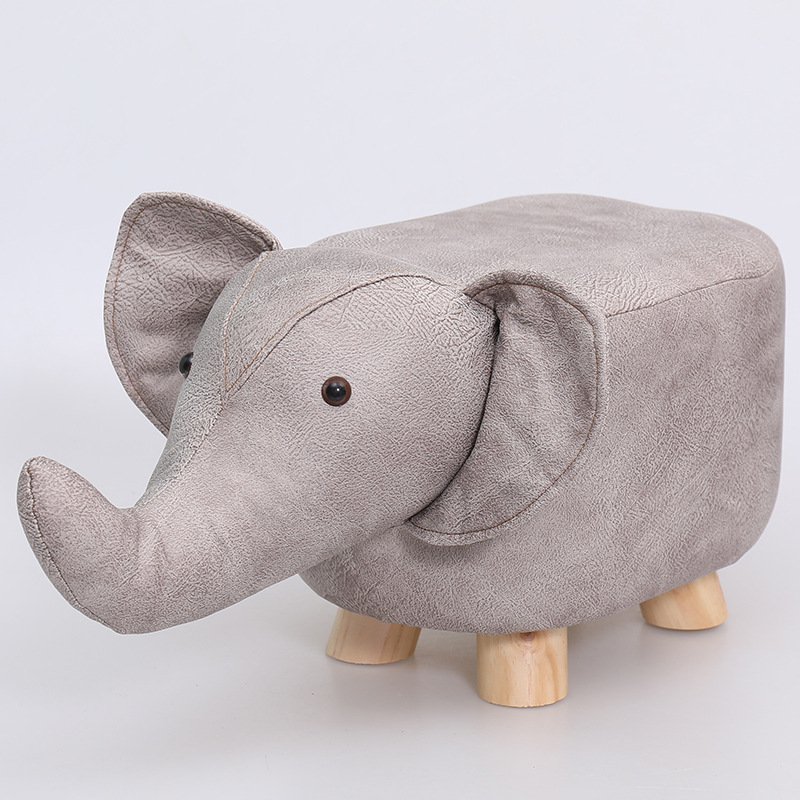 Creative animal-shaped solid wood children's stool, elephant, light gray, , large