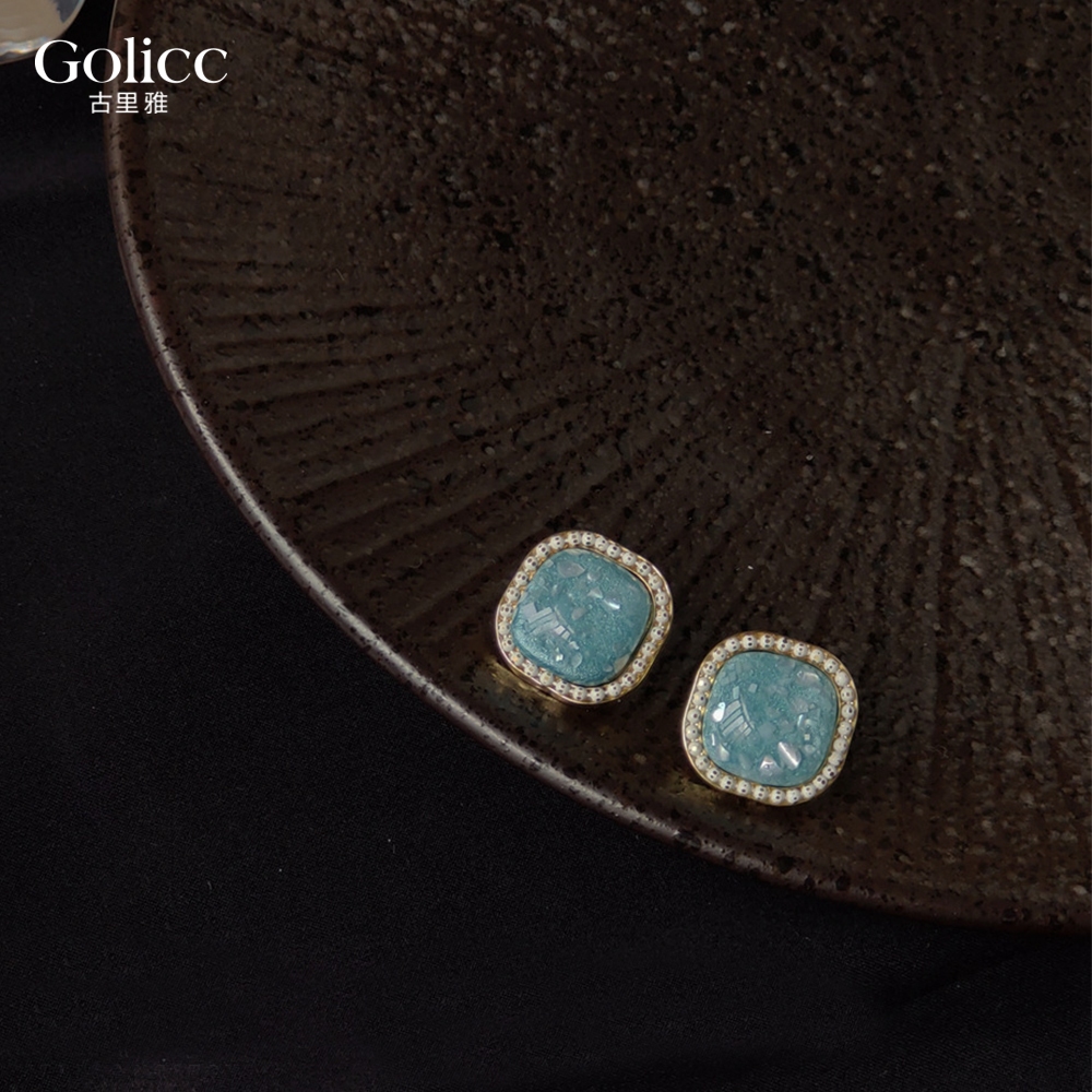 【Gulicc】古莉可 耳環 復古淡藍琥珀貝殼碎片耳環, , large