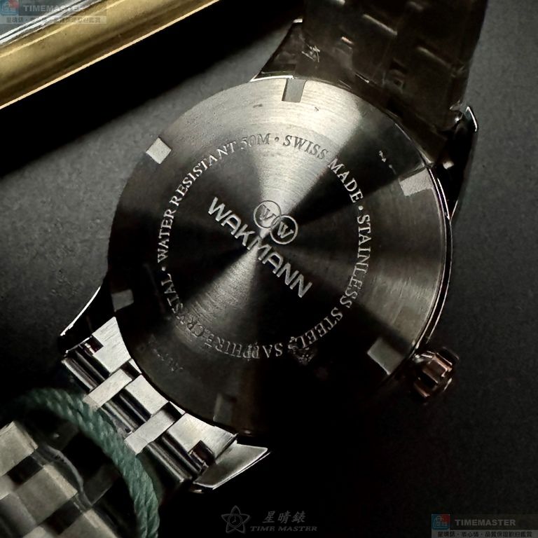 [星晴錶業]WAKMANN手錶,42mm,WA00047黑色錶面銀錶殼金銀相間精鋼錶帶款, , large