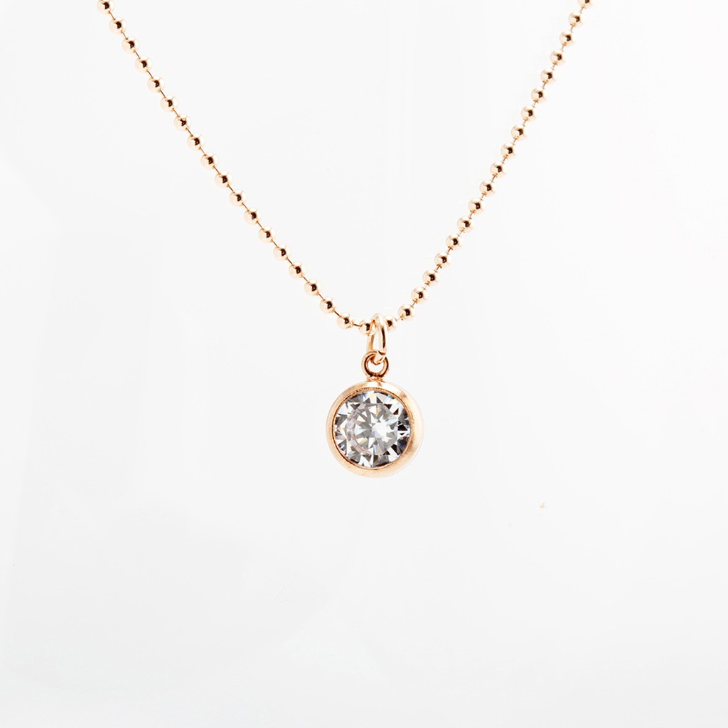 【Angel & Me】14KGF rose gold single Swiss diamond zircon cz necklace gift, , large