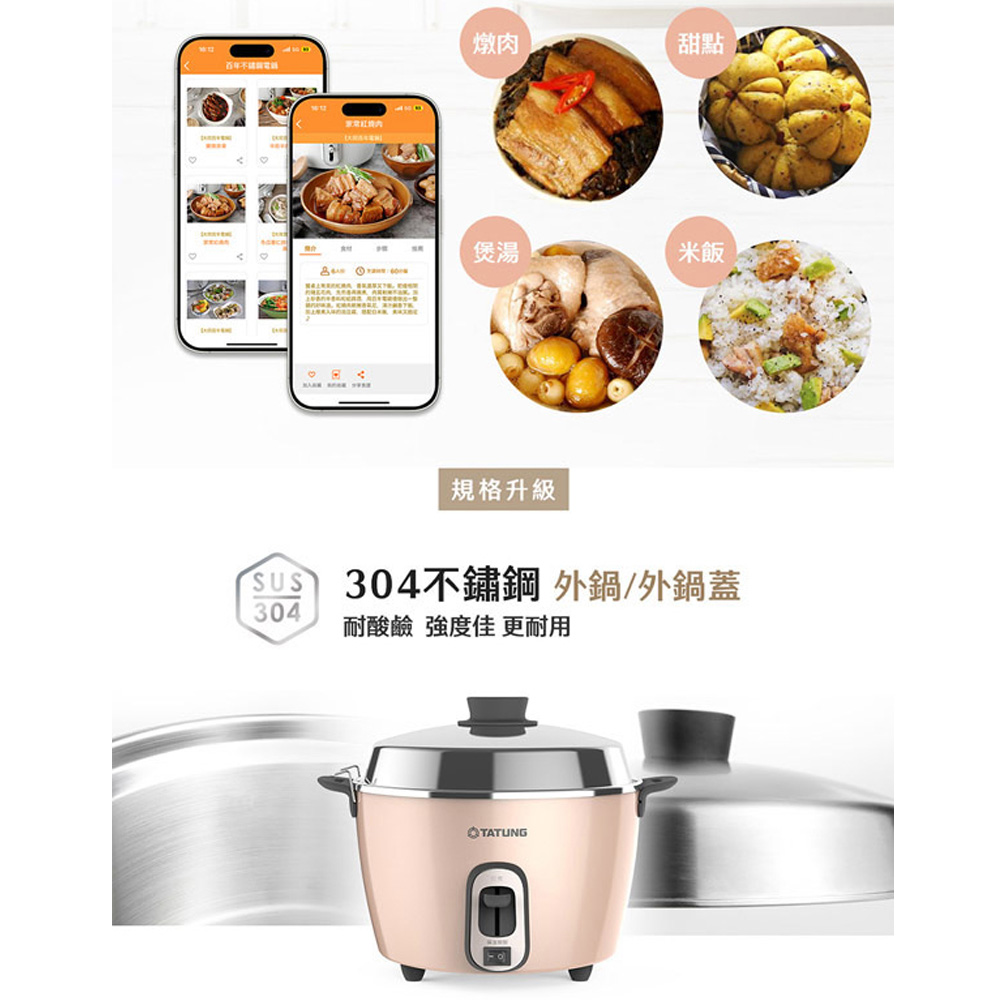 TATUNG大同 6人份奶霜粉不鏽鋼配件電鍋 TAC-06R-MBI, , large