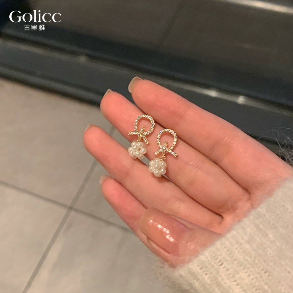 【Gulicc】古莉可 耳環 輕奢鑲鑽珍珠耳環, , large