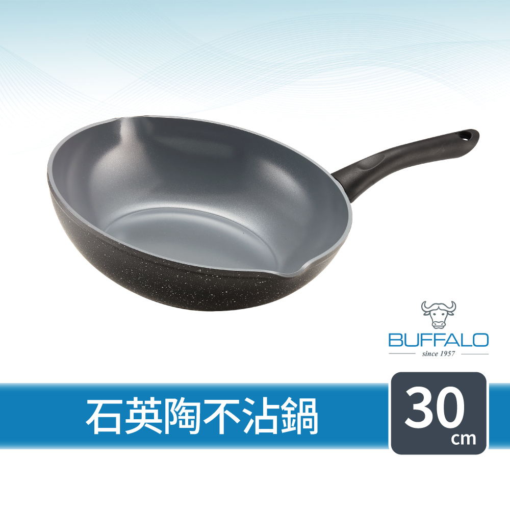 【Buffalo牛頭牌】小牛石英陶不沾鍋炒鍋30cm(雙導角/不含PFOA,PFAS/塑化劑檢測通過/瓦斯爐.IH爐適用), , large