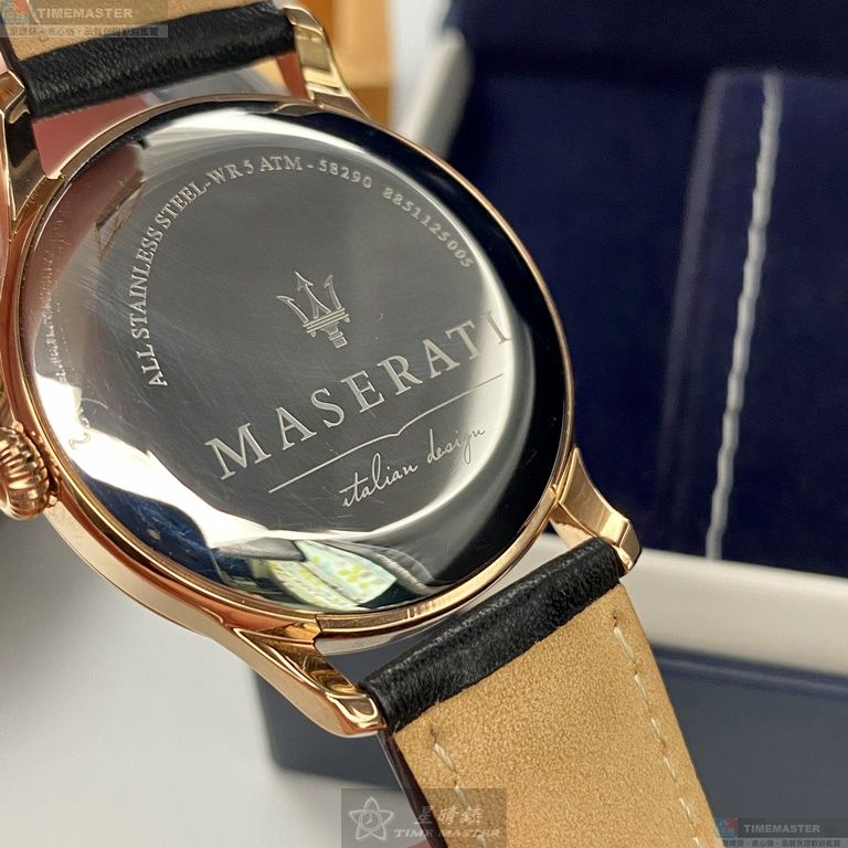 [星晴錶業]MASERATI手錶,42mm,R8851125005白色錶面玫瑰金錶殼深黑色真皮皮革錶帶款, , large