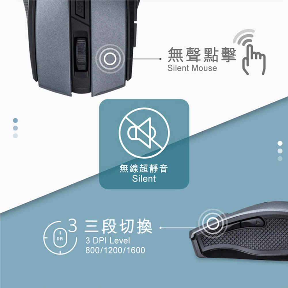 E-BOOKS M72 Six-Button Ultra-Quiet USB+Type C Dual-Interface Wireless Mouse 800-1600DPI Adjustable Silent Design 10-meter Chase, , large