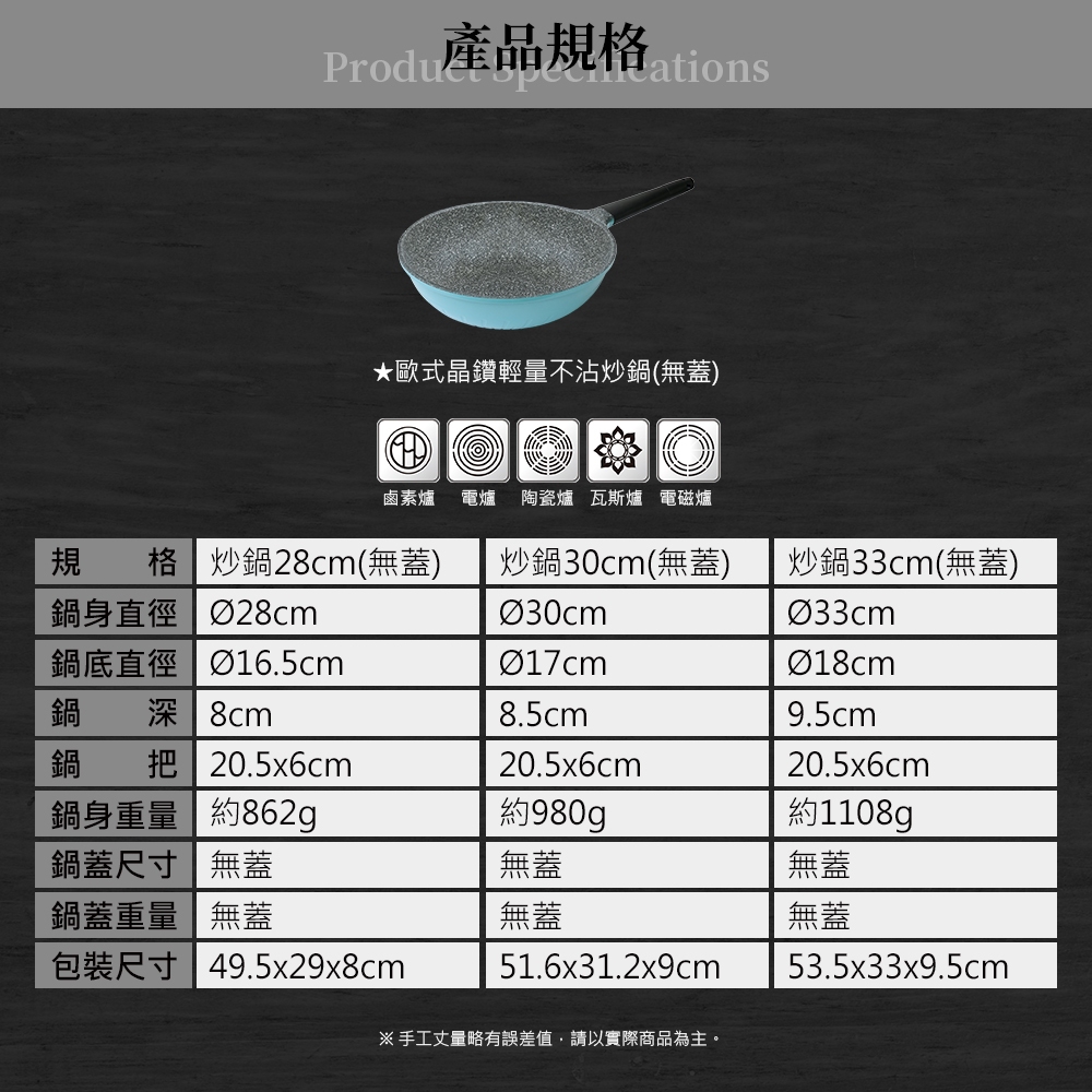 Miyaco 米雅可 歐式晶鑽輕量不沾炒鍋IH無蓋附蓋 無蓋30cm-Leidea樂德兒, , large