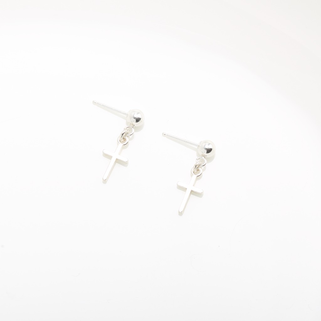 【Angel & Me】Mini Cross s925 sterling silver earrings (changeable ear clips) Day, , large