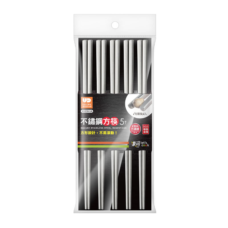 樂司304不鏽鋼方筷-5雙入, , large