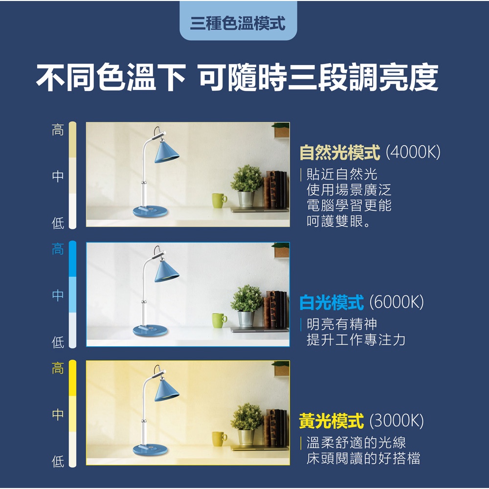 AIWA 愛華 LED 可調色溫護眼檯燈 LD-828, , large