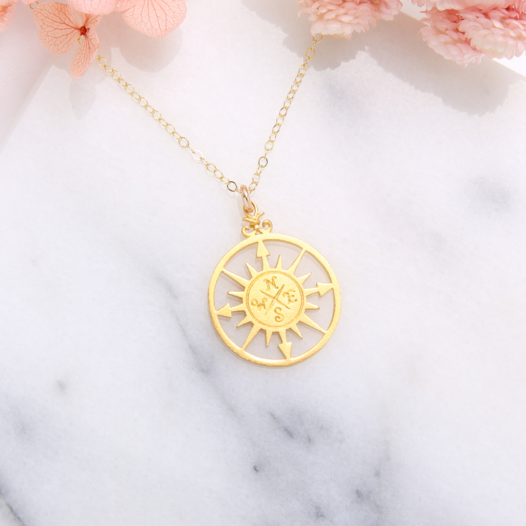 【Angel & Me】Iris Compass s925 sterling silver 24k gold plated necklace gift, , large