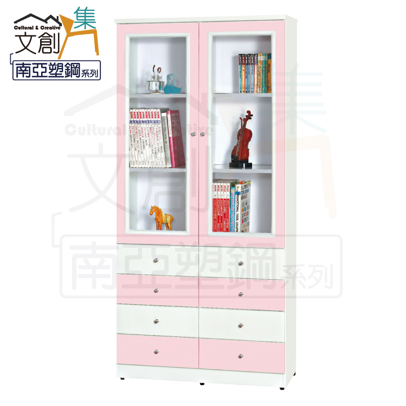 【文創集】巴莉 環保3.1尺南亞塑鋼二門八抽書櫃/收納櫃(客約商品), , large