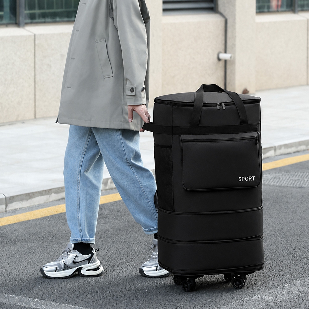 lussuoso｜三合一多功能萬向輪擴充背提旅行袋, 黑色, large