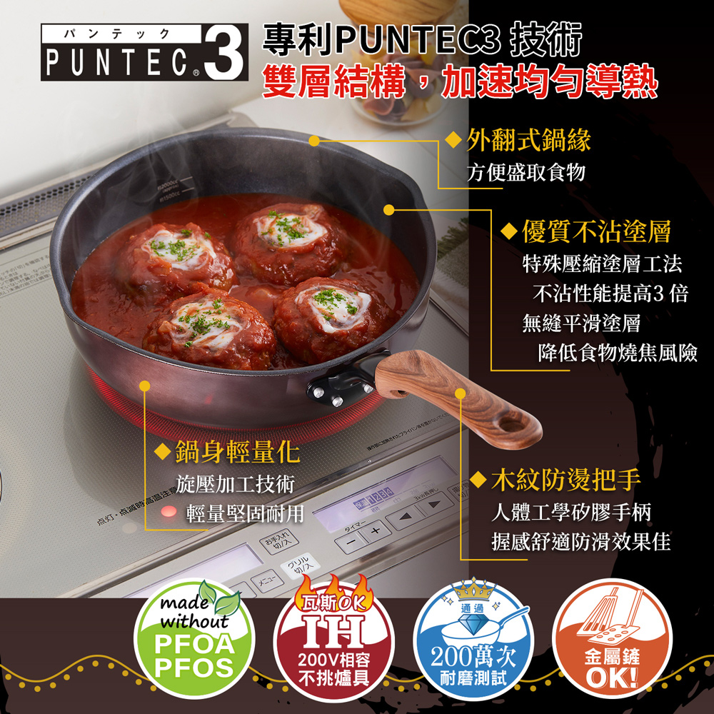 【日本竹原】日本製和樂亭絢IH輕量不沾深型平底鍋26cm(含蓋)可用金屬鏟/不挑爐具, , large