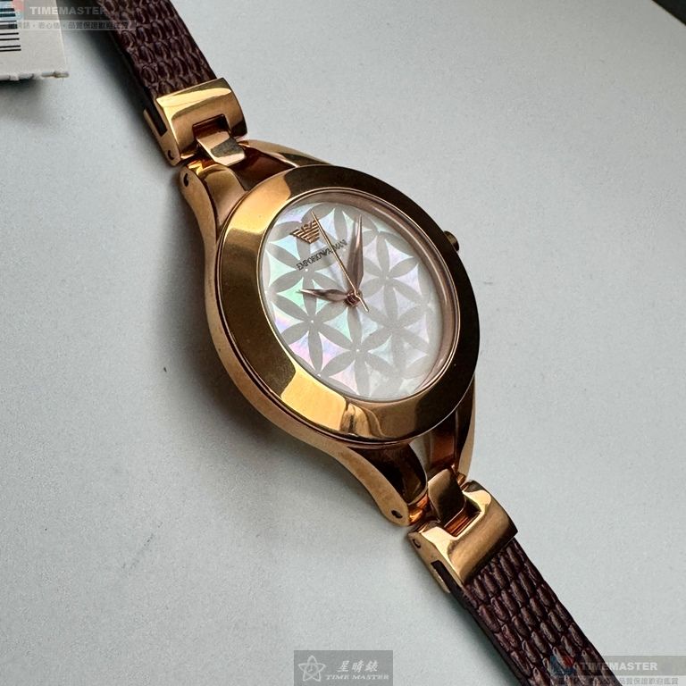 [星晴錶業]ARMANI手錶,34mm,AR00086貝母錶面玫瑰金錶殼咖啡色真皮皮革錶帶款, , large