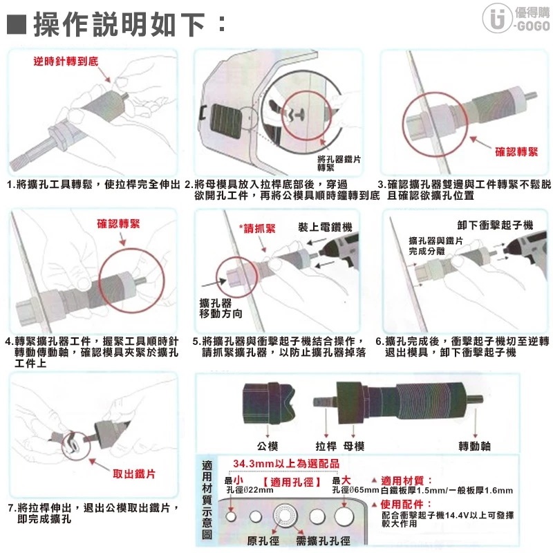 WIN五金【孔雀牌】 不鏽鋼開孔 擴孔器 <方形擴孔器-小尺規圓孔(含尺規WPUC)> 開孔器 免油壓開孔 開孔 台灣專利, , large