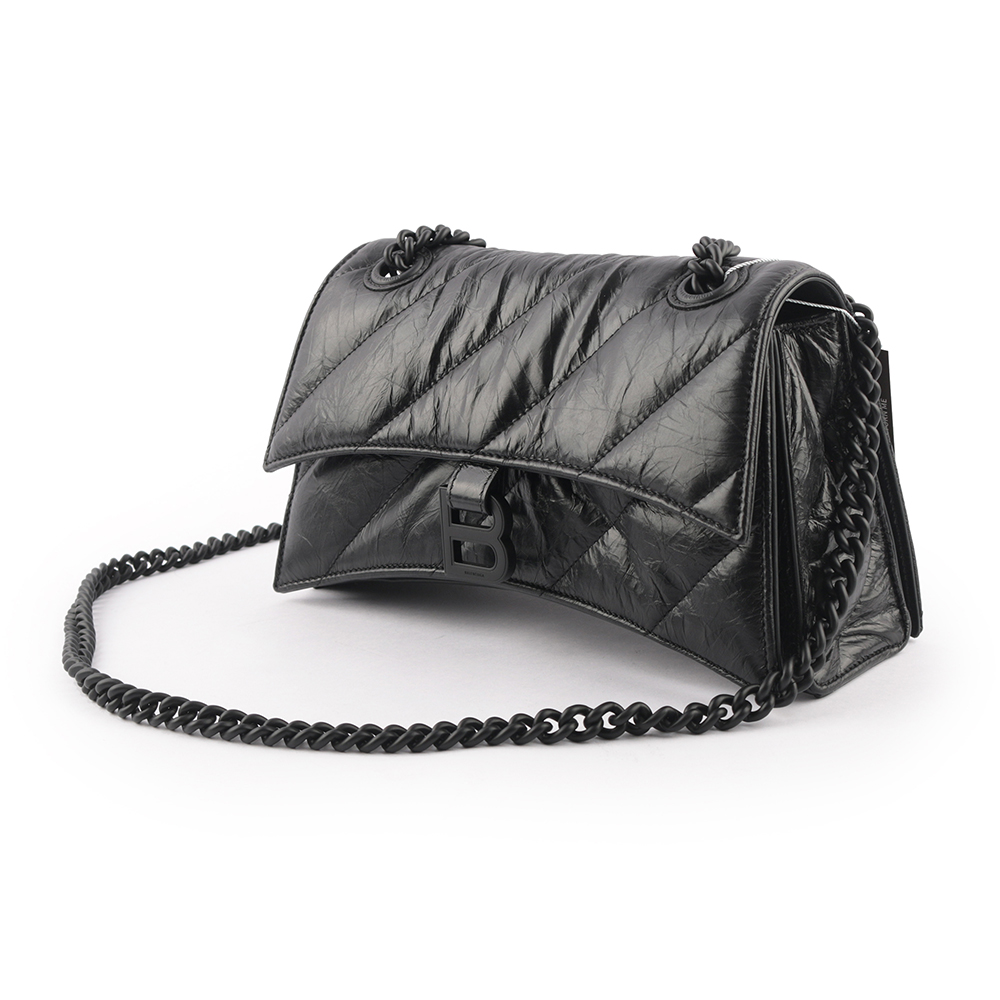 BALENCIAGA CRUSH 黑釦壓紋縫線小牛皮二用包/黑色, , large