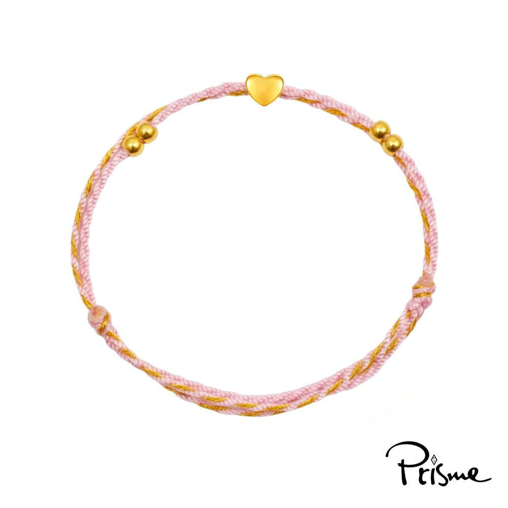 【Prisme Gold】黃金手鍊 純金999綴飾金珠手環 粉繩 綠繩 (金重：約0.04錢&plusmn;0.02), , large
