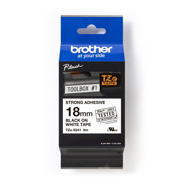【 BROTHER】兄弟牌  白底黑字 18mmx8M 超黏性護貝標籤帶/ 包 TZe-S241, , large