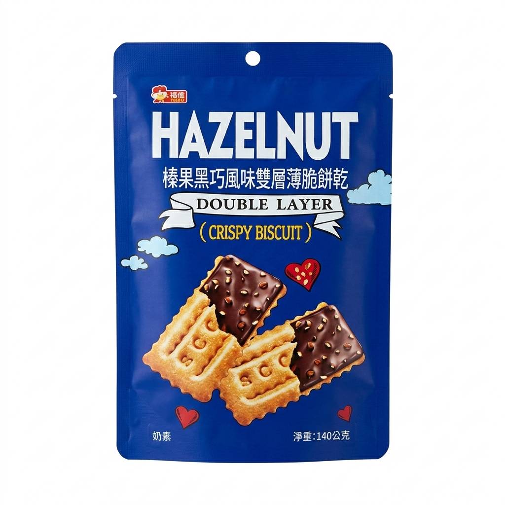 福伯 榛果黑巧風味雙層薄脆餅乾 1包(140G), , large