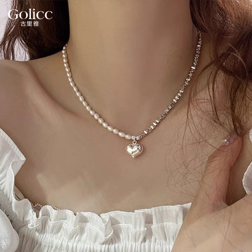 【Gulicc】古莉可 項鍊 青春愛戀珍珠愛心鎖骨鍊, , large
