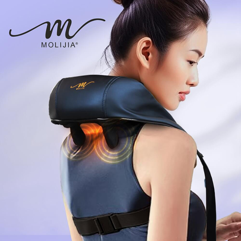 【MOLIJIA 魔力家】M637 無線免手持-充電式肩頸按摩帶-黑曜藍, 黑曜藍, large