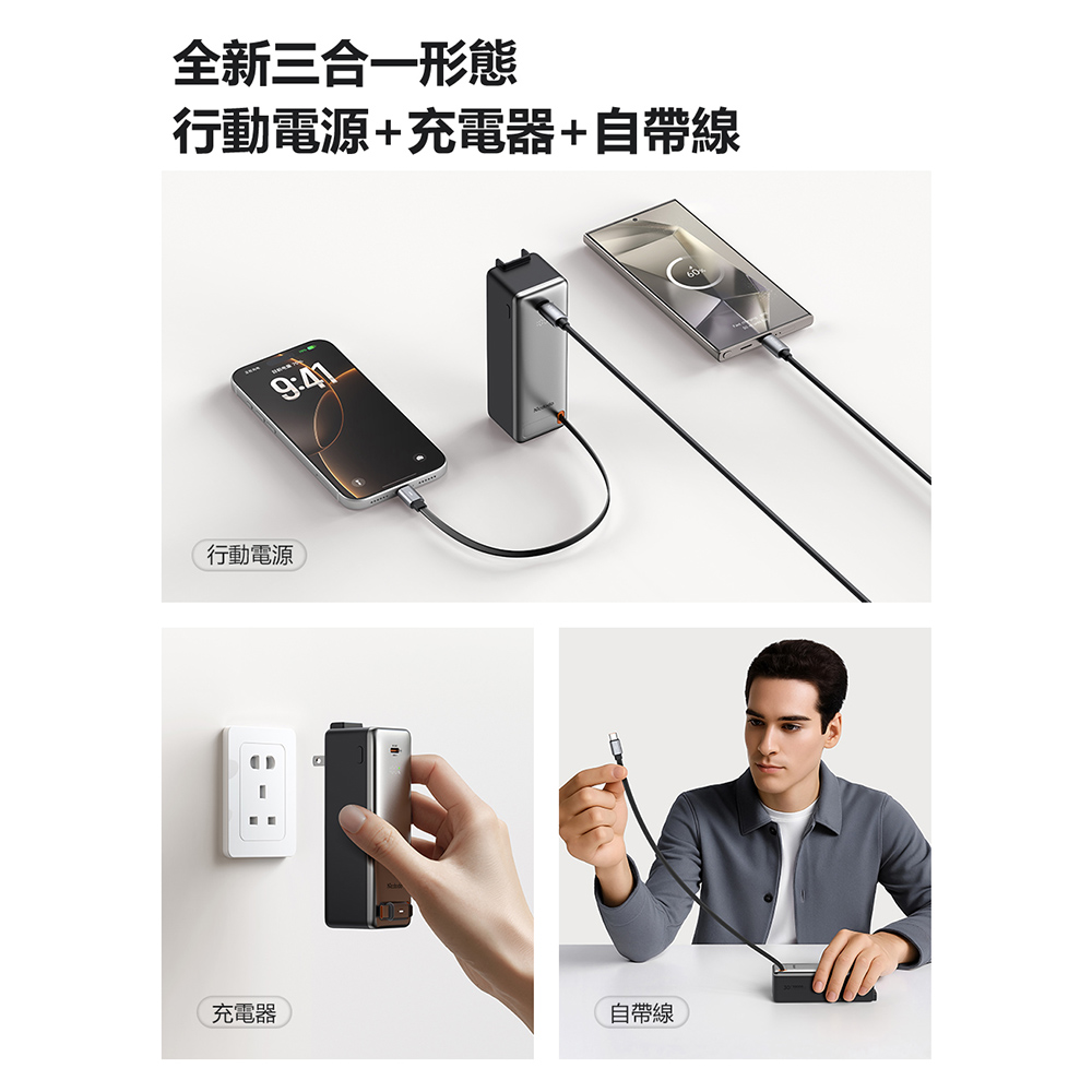 Mcdodo MC318 30W 3 in 1 USB-C Retractable-Cable Powr Bank 10000mAh 38.5Wh, , large