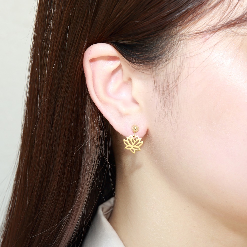 【Angel & Me】Love Lotus s925 sterling silver 24k gold plated earrings gift, , large
