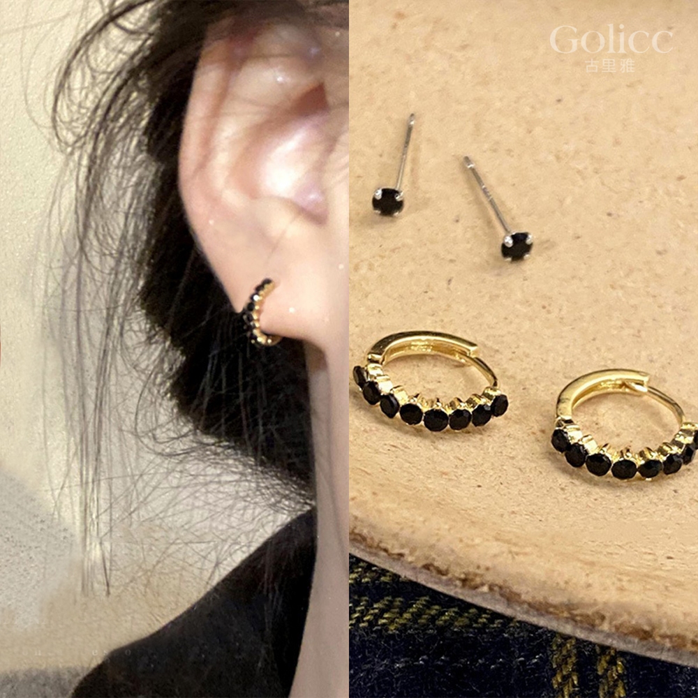 【Gulicc 】古莉可 髮夾 黑色甜酷 鋯石耳圈, , large